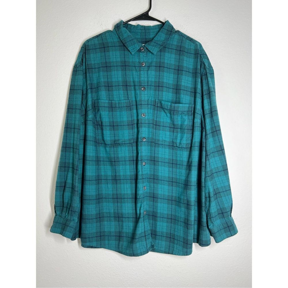 Ava & Viv Teal Plaid Long Sleeved Button Down Women's Size 1X